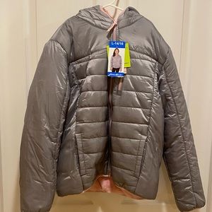 NEW Eddie Bauer Girl's Faux Fur winter Reversible Jacket